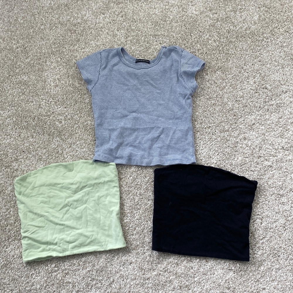 Brandy melville black tube top, lime tube top and blue baby tee